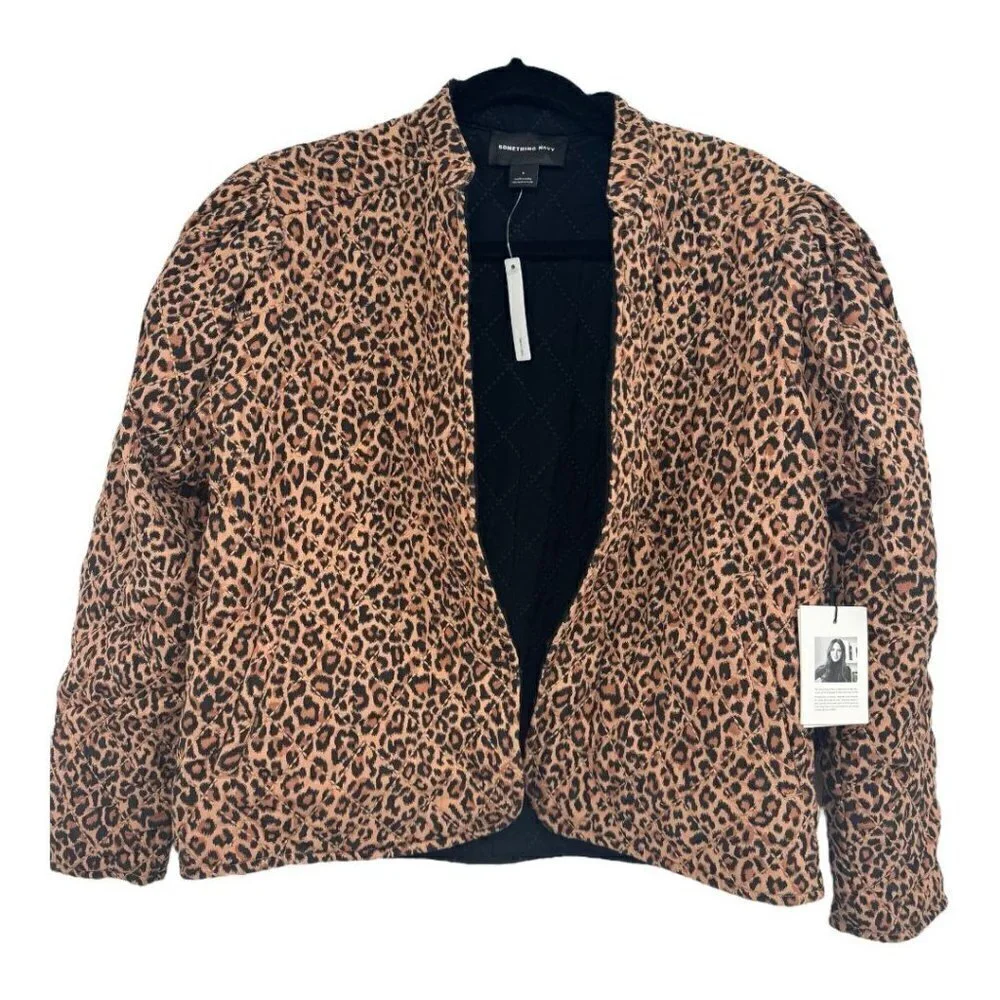 Something Navy Leopard Black Reversible Quilted Jacket NWT - Picture 11 of 14